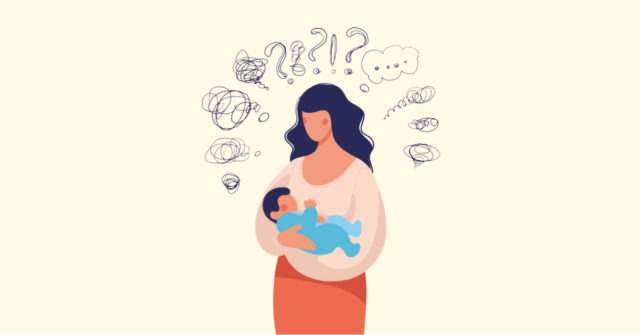 Artistic drawing of a mother holding a newborn